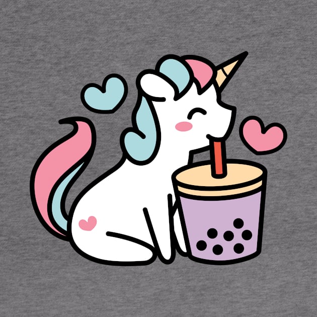 Cute Unicorn Sipping Bubble Tea - Kawaii Taro Boba Tea by BobaTeaMe